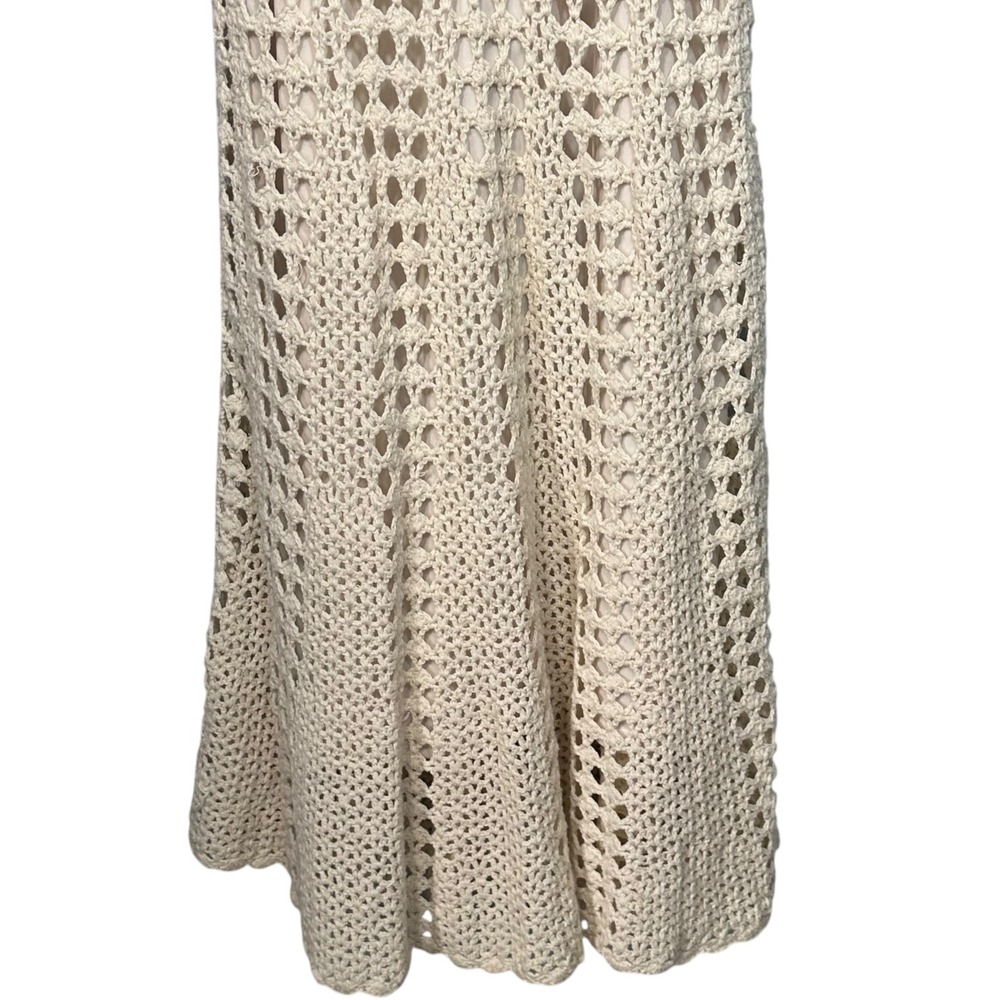 Boho Chic Crochet Midi Sundress Size M 100% Cotton Cream Coastal Beach - Picture 4 of 8